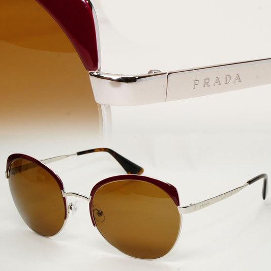 Prada Sunglasses Brown Silver Burgundy Metal SPR 54S UF6-4O0 59mm 160824