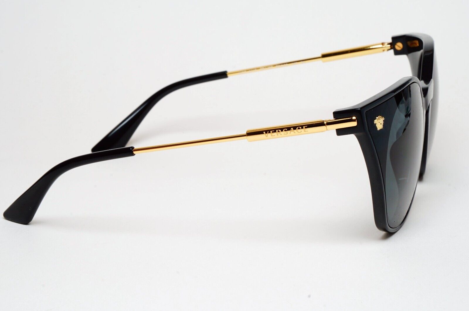 Versace Sunglasses Black Gold Cat Eye Medusa Dark Grey MOD VE 4410 GB1/87 60mm