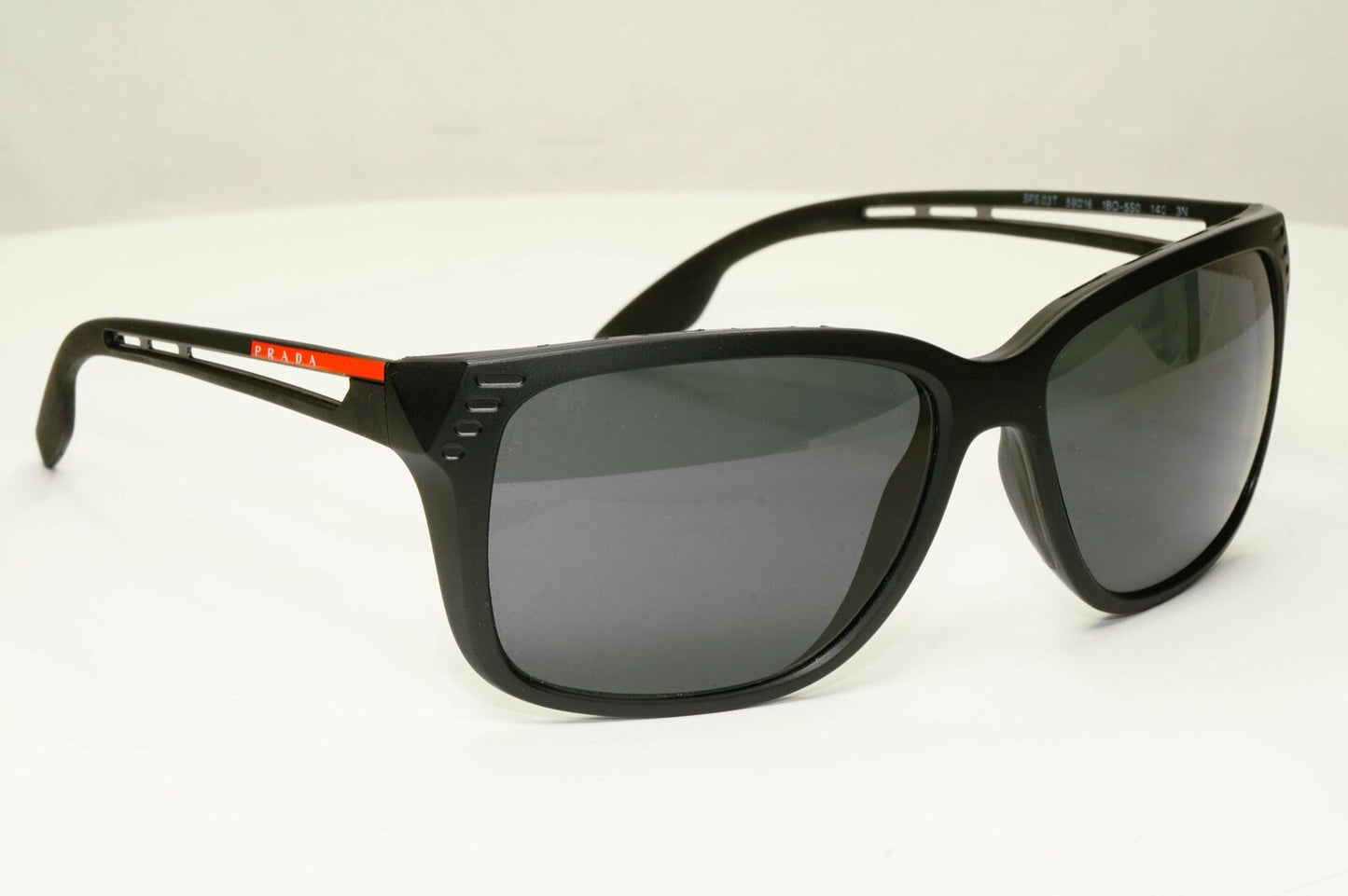 Prada Black Sunglasses Square Mens Designer Sport SPS 03T 1BO-5S0 Red Stripe