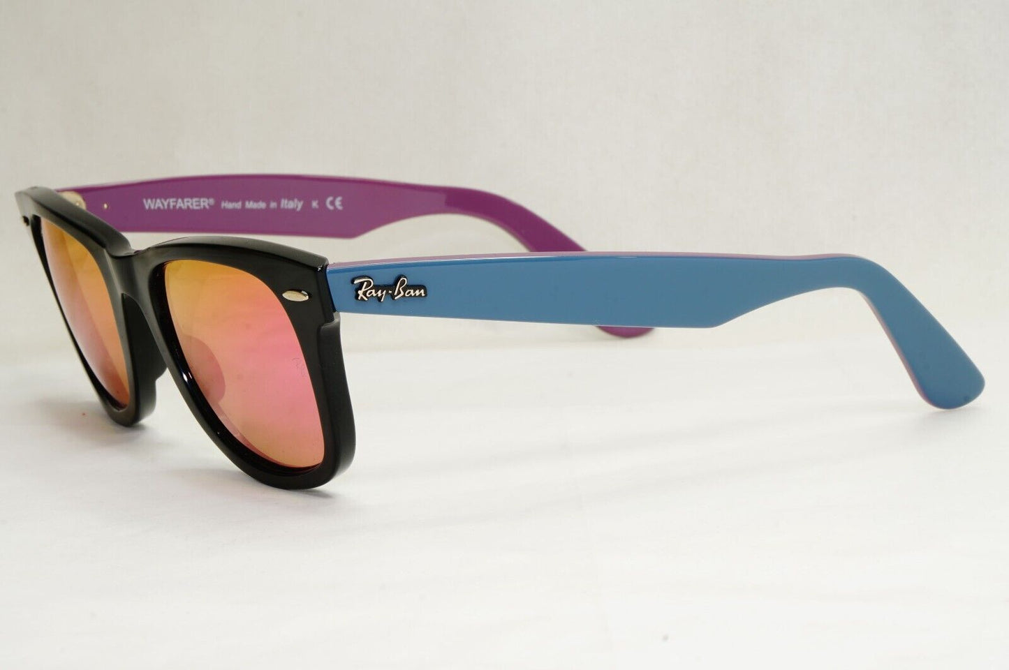 Ray-Ban Sunglasses Wayfarer Black Blue Mirror Violet Fuxia RB 2140 1174/4T 50mm