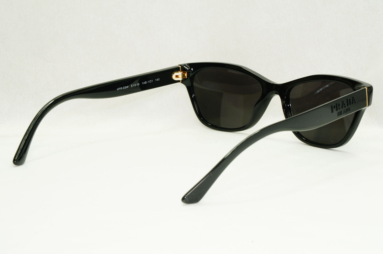 Prada Sunglasses Black Glossy Rectangle Fashion PR03WV VPR 03W 1AB-1O1 51mm