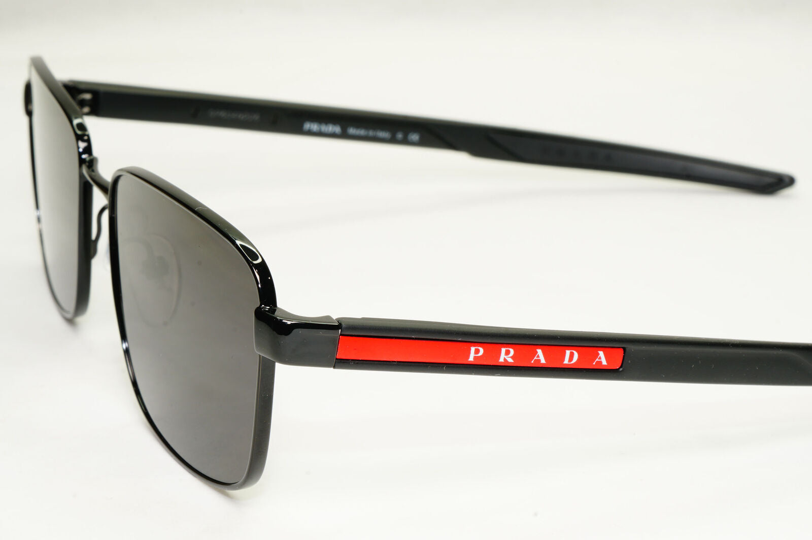 Prada Sunglasses Black Square Metal Red Stripe PS54OV VPS 54O 1AB-1O1 55mm