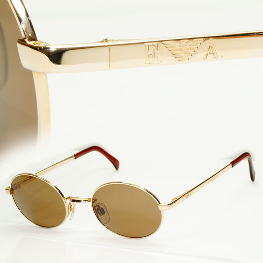 Emporio Armani Sunglasses 1997 Vintage Gold Brown Metal Oval 076 743 50mm C