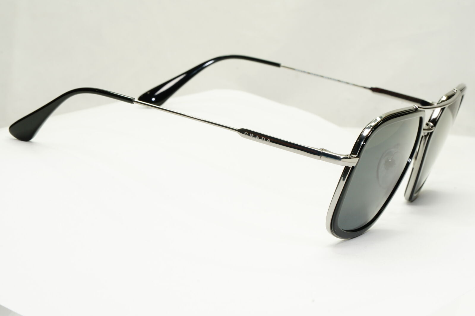 Prada Black Square Sunglasses Silver Pilot Metal PR57XS SPR 57X M4Y-5S0