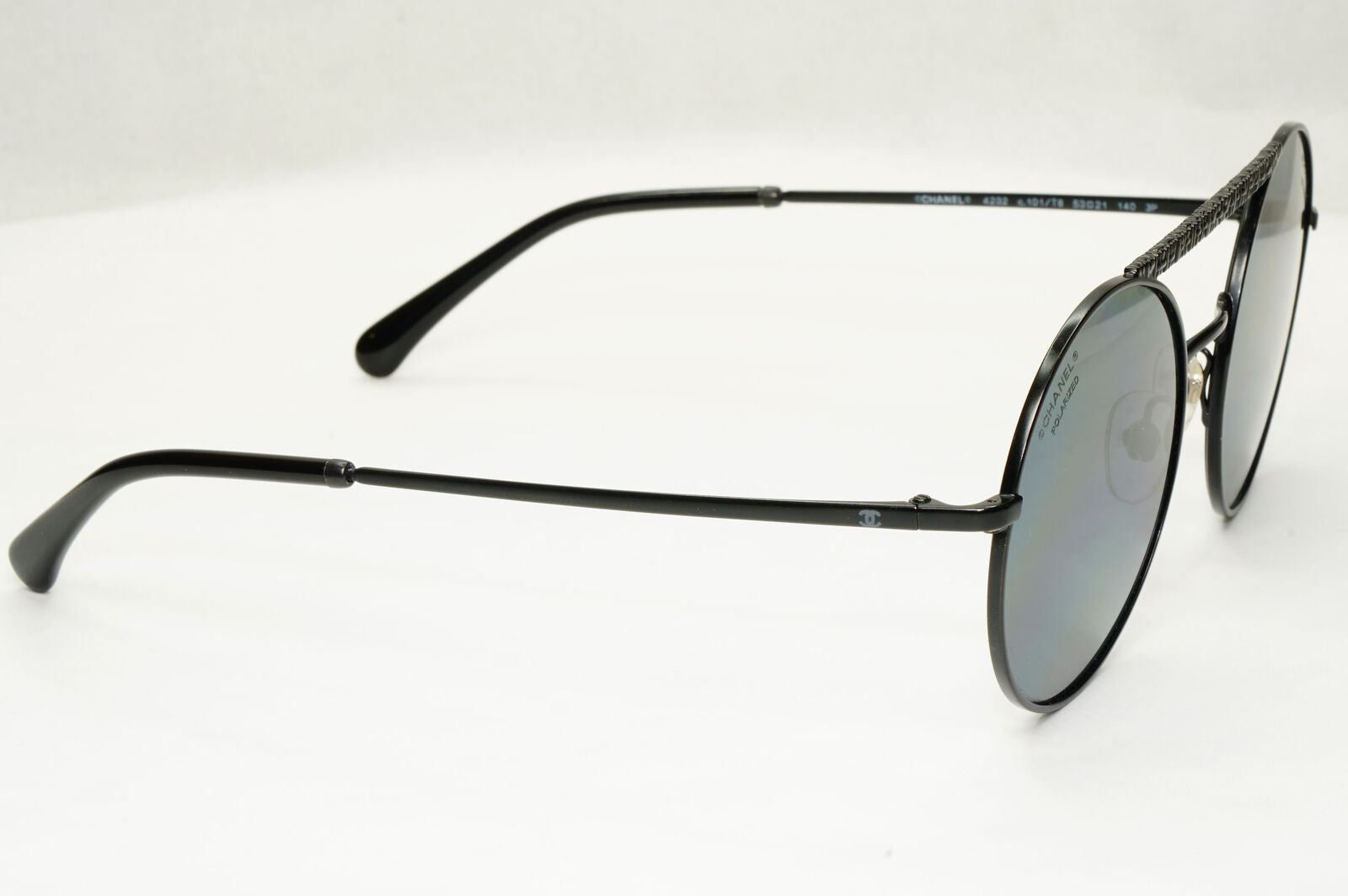 Chanel Black Polarized Sunglasses Round Metal Pilot Luxury 4232 c.101/T8 130523