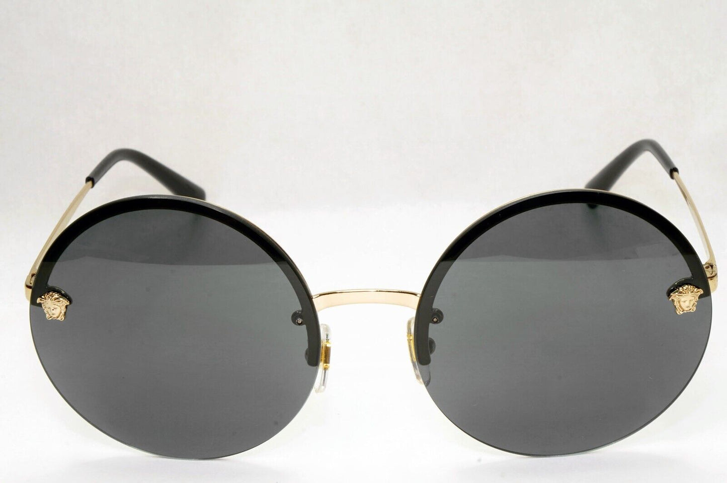 Versace Sunglasses Gold Black Round Medusa Rimless Metal MOD VE 2176 1252/87