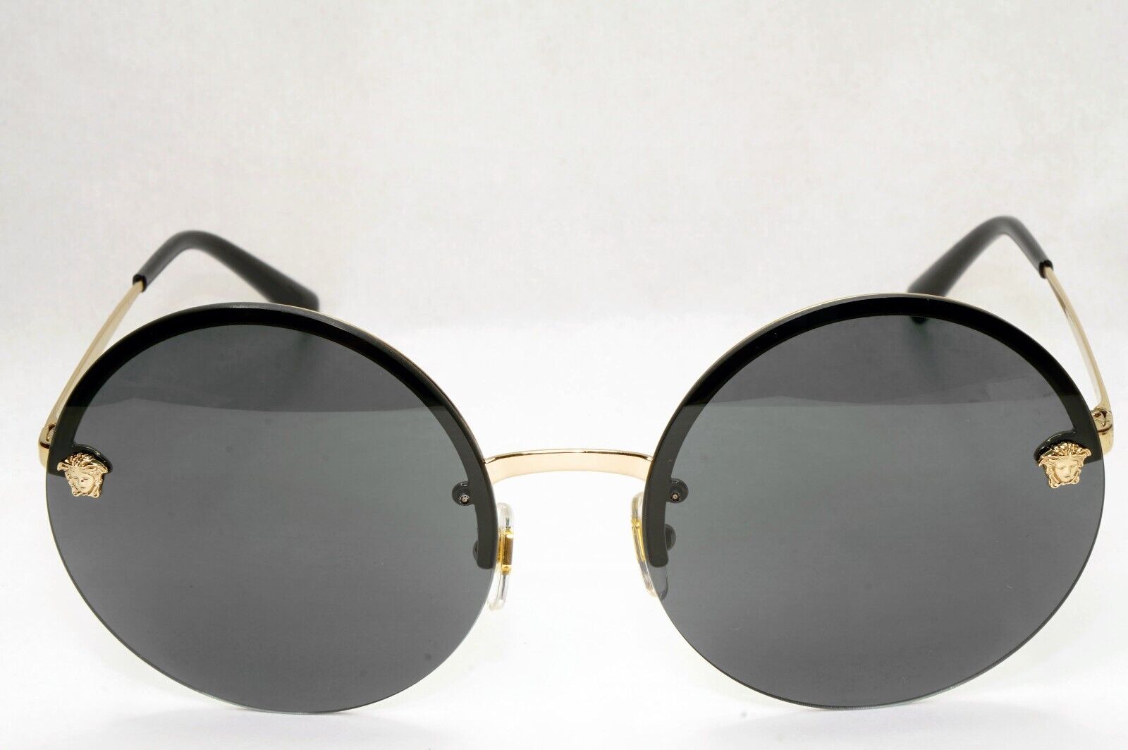 Versace Sunglasses Gold Black Round Medusa Rimless Metal MOD VE 2176 1252/87