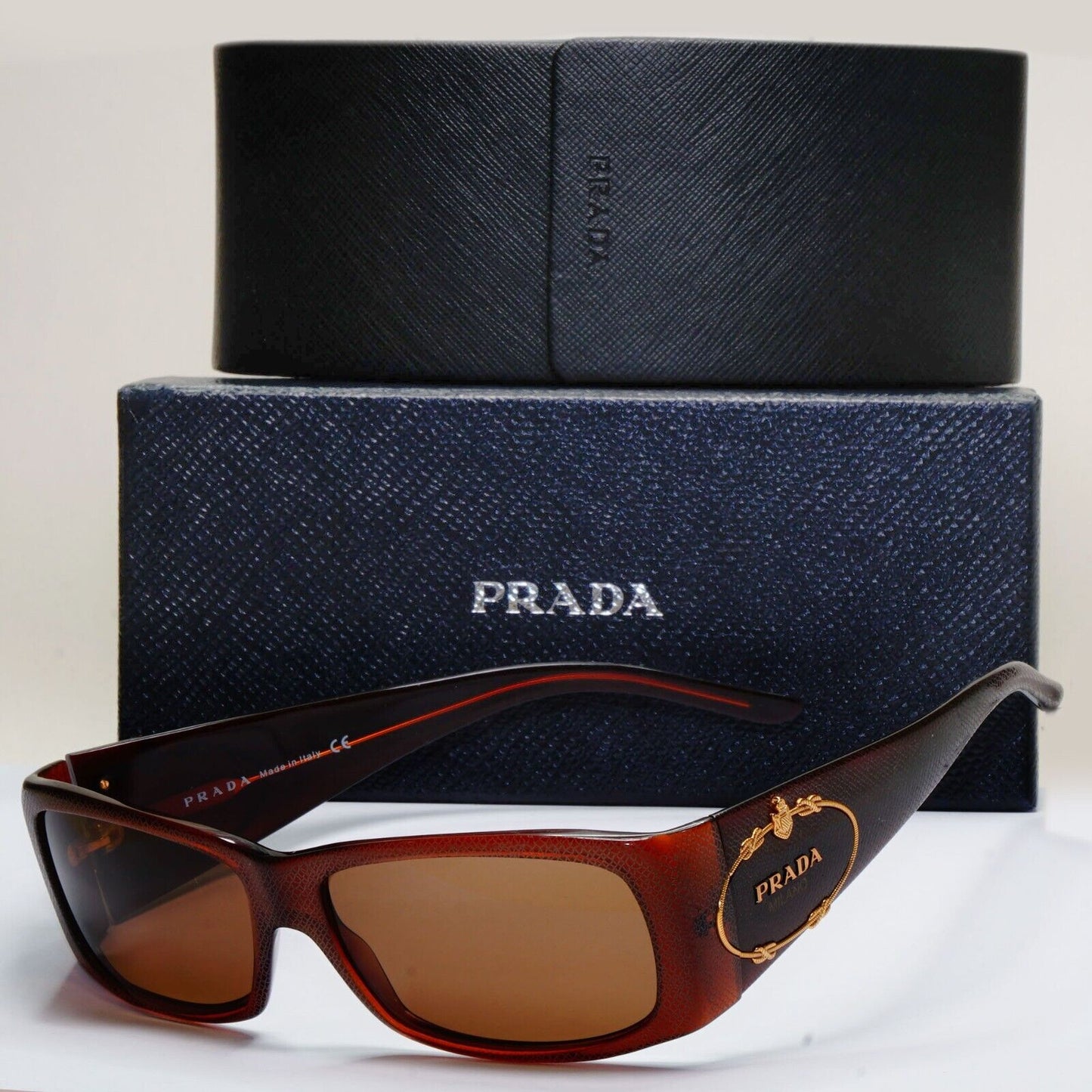 Prada Sunglasses 2007 Vintage Brown Saffiano Crest PR11HS SPR 11H 7JY-8C1 061024