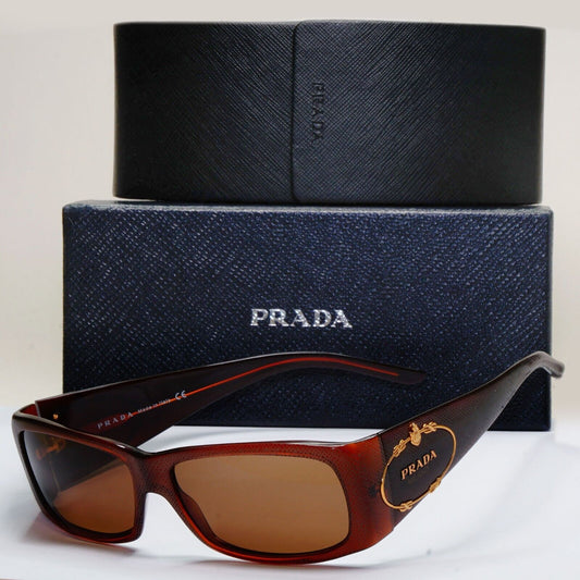 Prada Sunglasses 2007 Vintage Brown Saffiano Crest PR11HS SPR 11H 7JY-8C1 061024