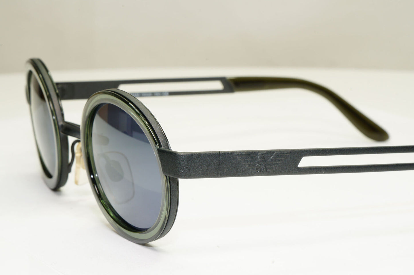 Emporio Armani Sunglasses 1997 Vintage Black Oval Grey Green Eagle 057-S 988