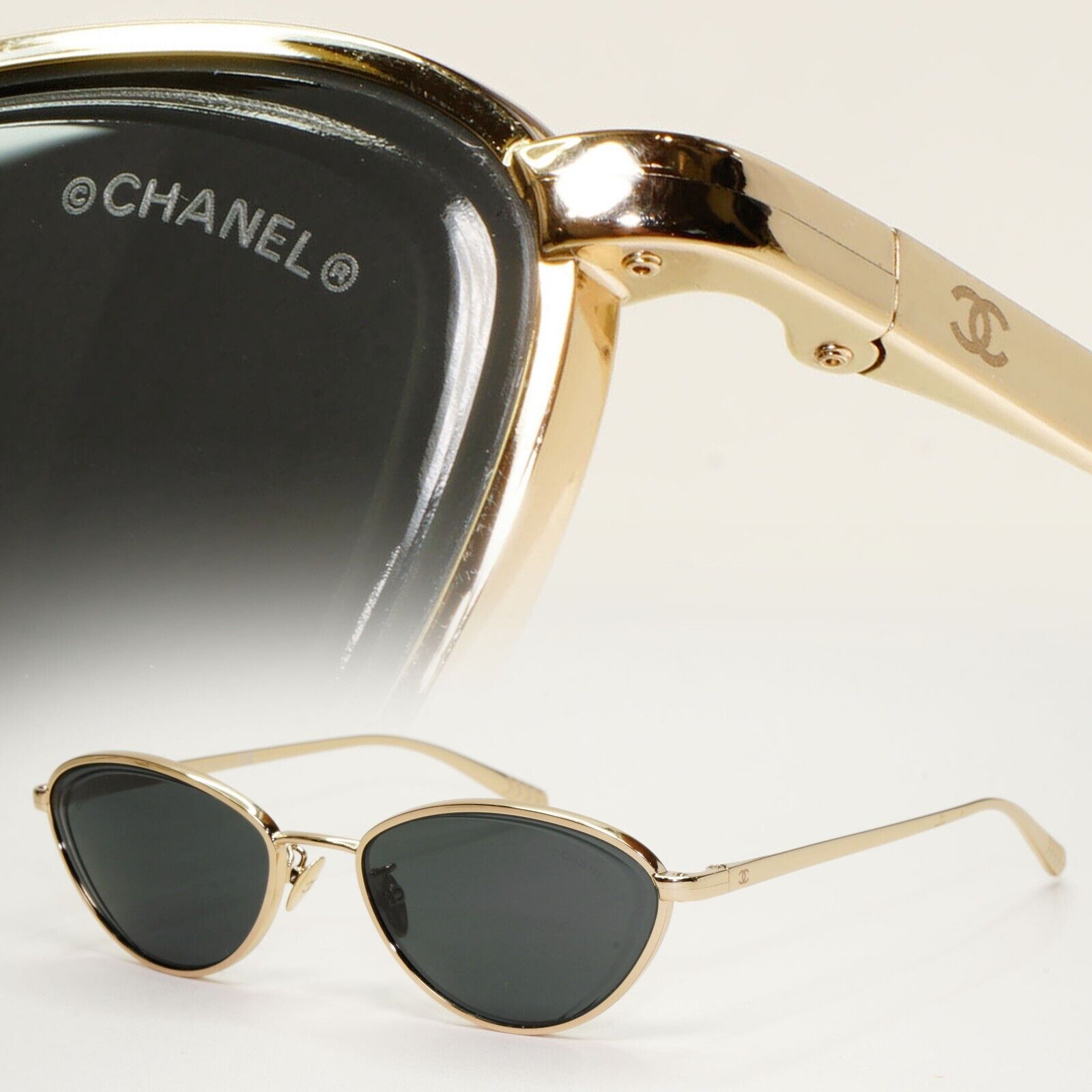 Chanel Sunglasses Gold Black Cat Eye Metal 4255 c.395/S4 55mm
