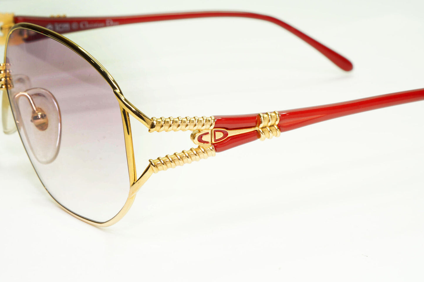 Dior Gold Red Sunglasses Vintage 1990s Germany Violet Womens Square 2492 43