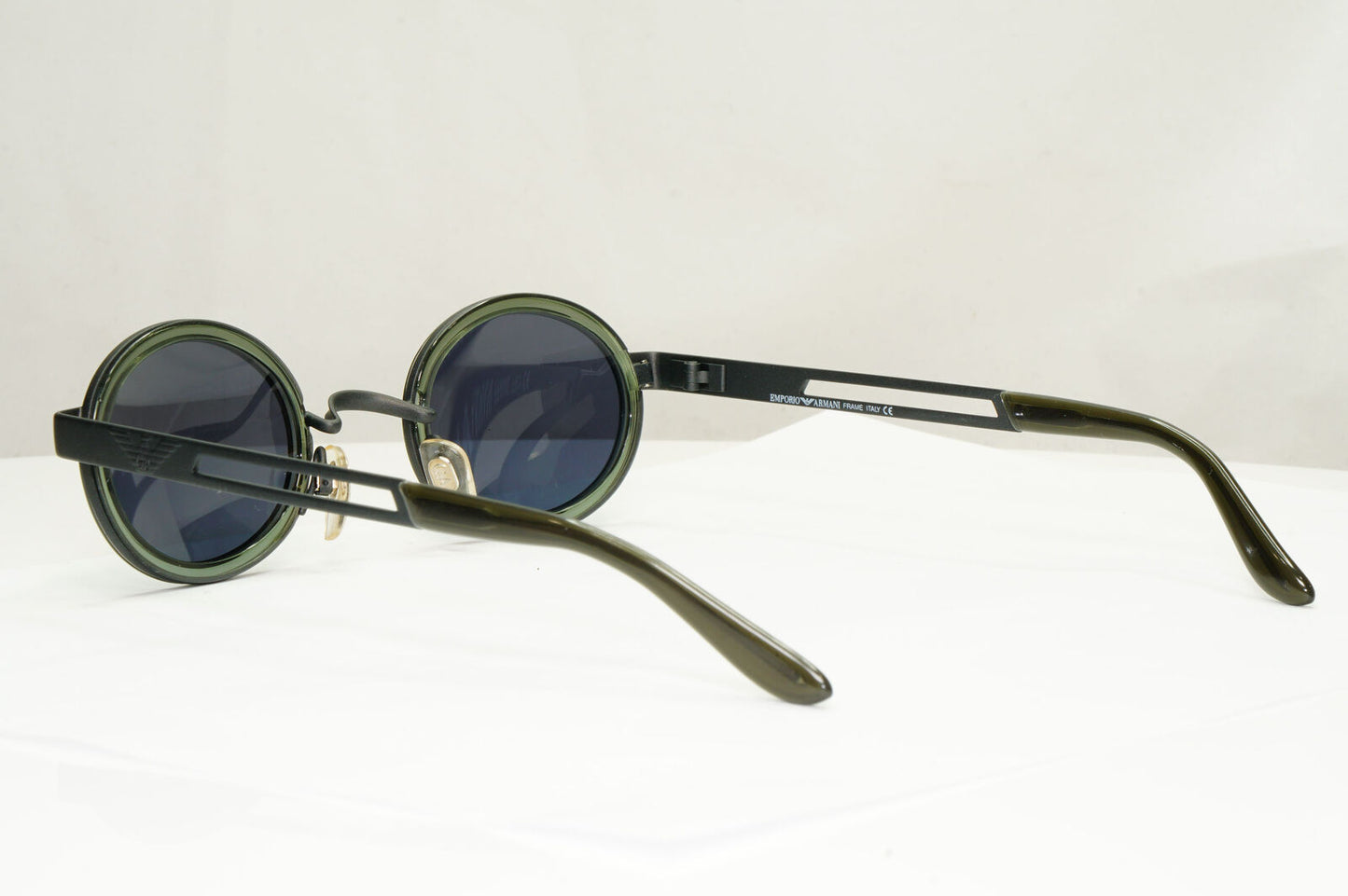 Emporio Armani Sunglasses 1997 Vintage Black Oval Grey Green Eagle 057-S 988