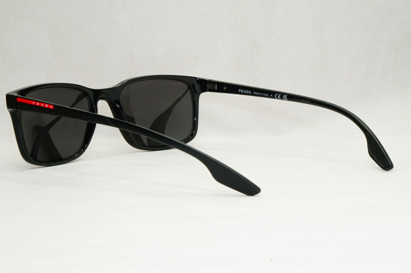 Prada Sunglasses Black Glossy Square Red Stripe PS01LV VPS 01L 1AB-1O1 52mm