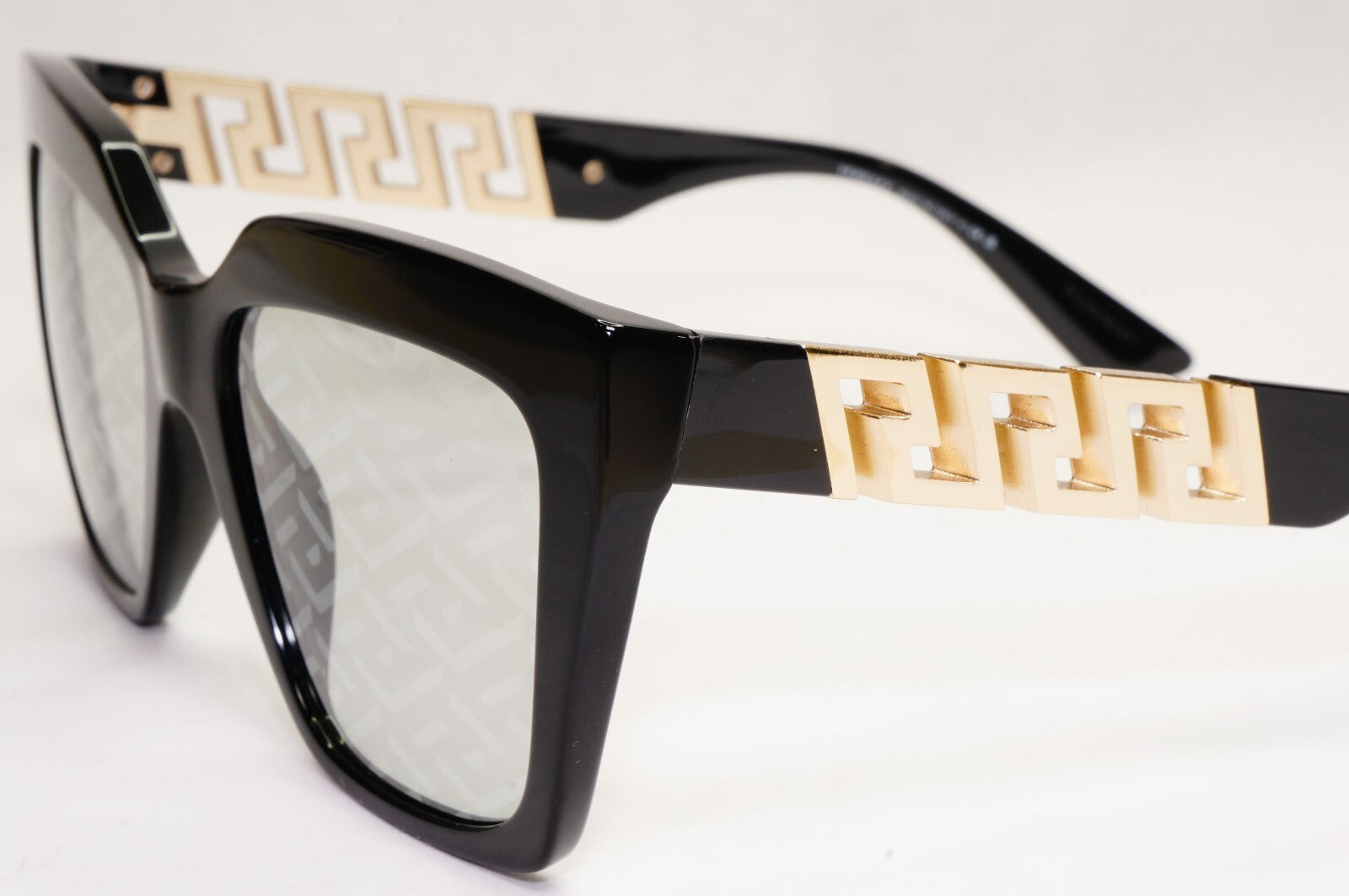 Versace Sunglasses Monogram Mirror Black Gold Meander MOD VE 4418 GB1/AL