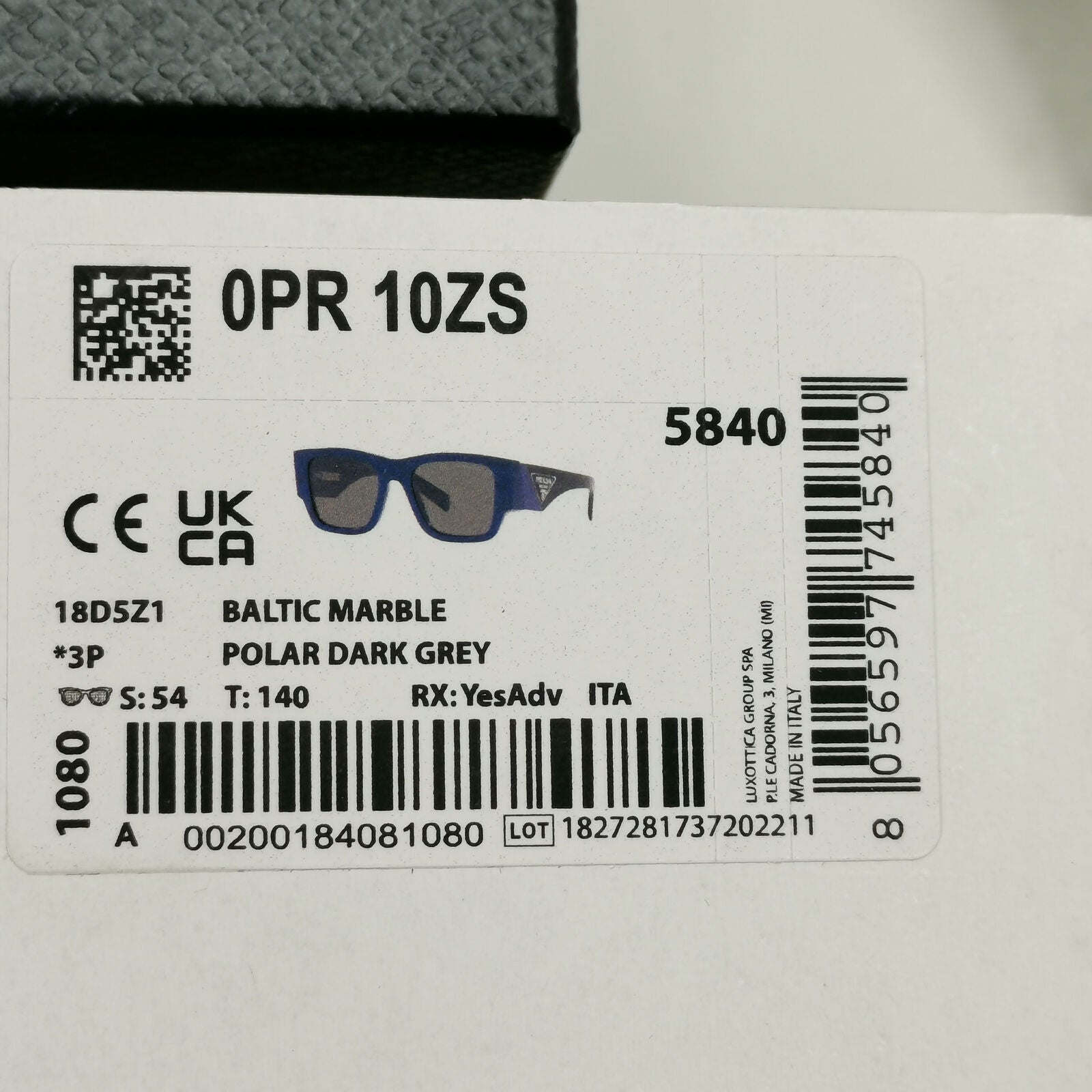 Prada Triangle Sunglasses Black Blue Polarized PR10ZS SPR 10Z 18D-5Z1