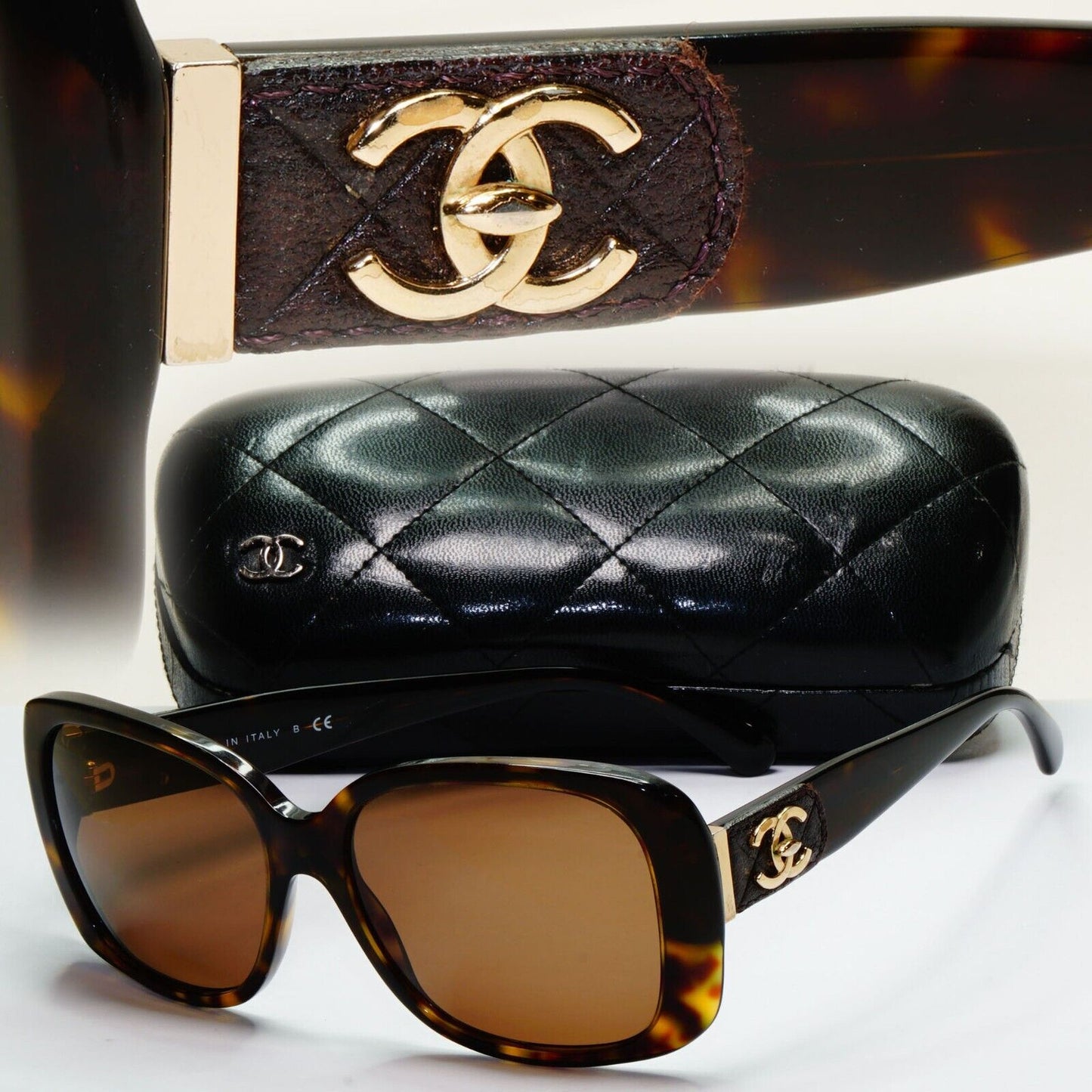 Chanel Sunglasses Brown Gold Leather Tortoiseshell Buckle 5234-Q c.714/3B 050824