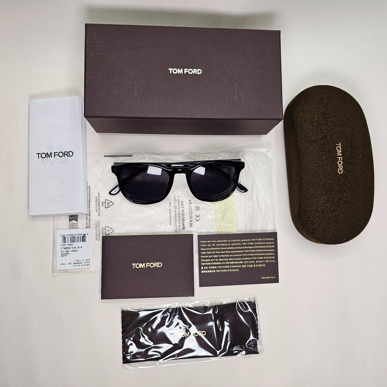 Tom Ford Sunglasses Ansel Black Glossy Square FT 0858-N TF 858-N 01A 51mm