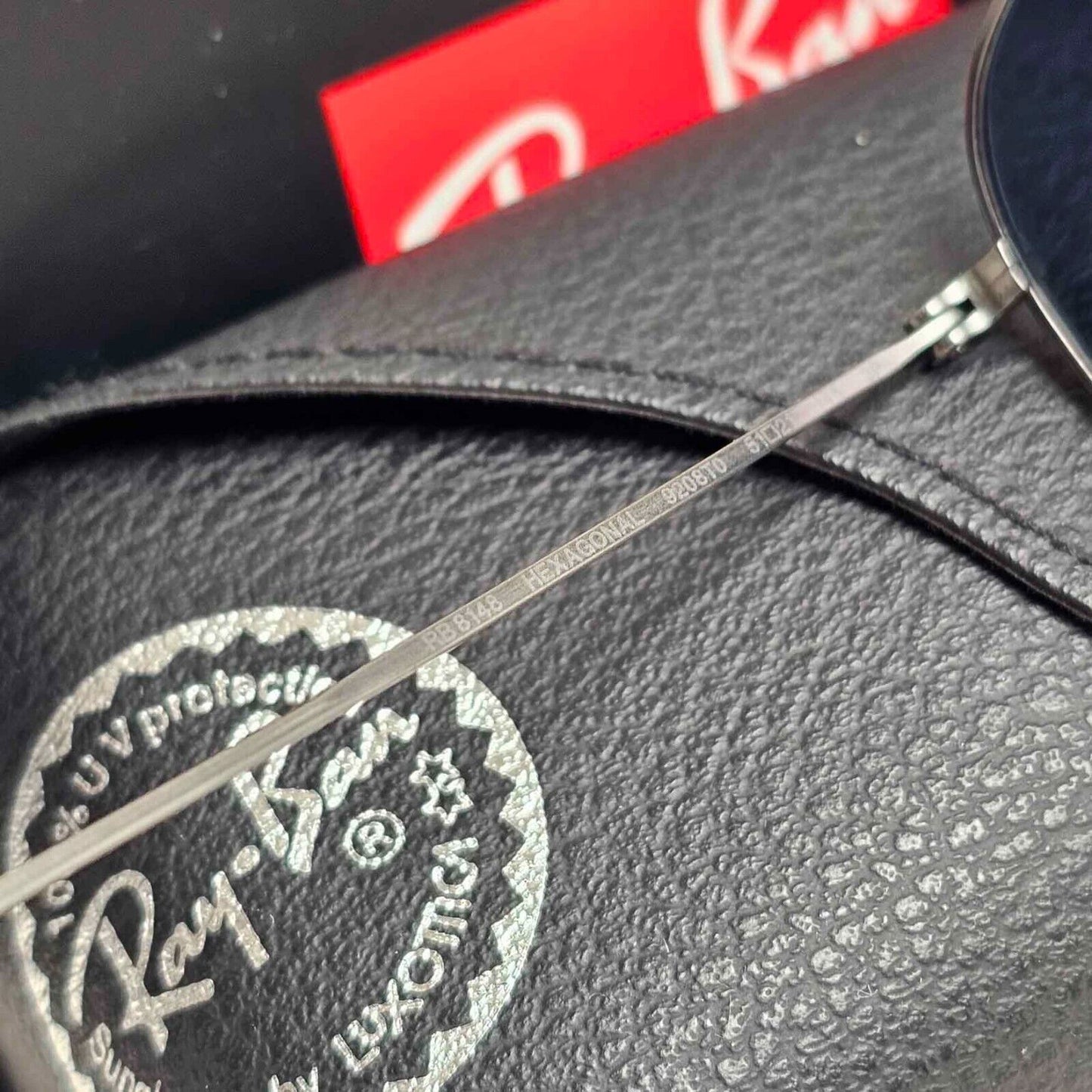Ray-Ban Sunglasses Hexagonal Titanium Polarised Grey Blue RB 8148 9208/T0 51mm