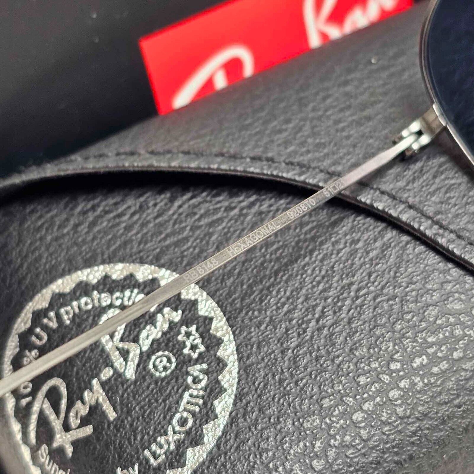 Ray-Ban Sunglasses Hexagonal Titanium Polarised Grey Blue RB 8148 9208/T0 51mm