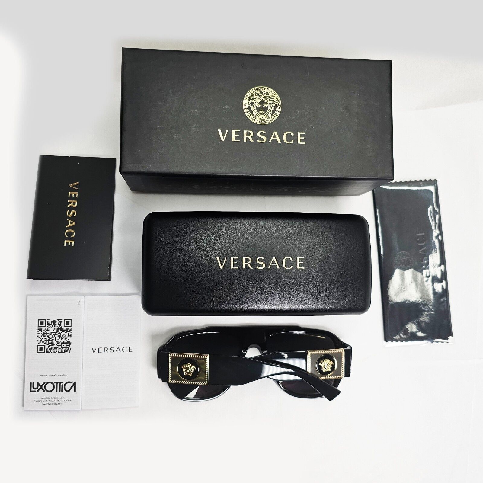 Versace Sunglasses Polarized Black Gold Medusa Square Biggie MOD VE 4436U GB1/81