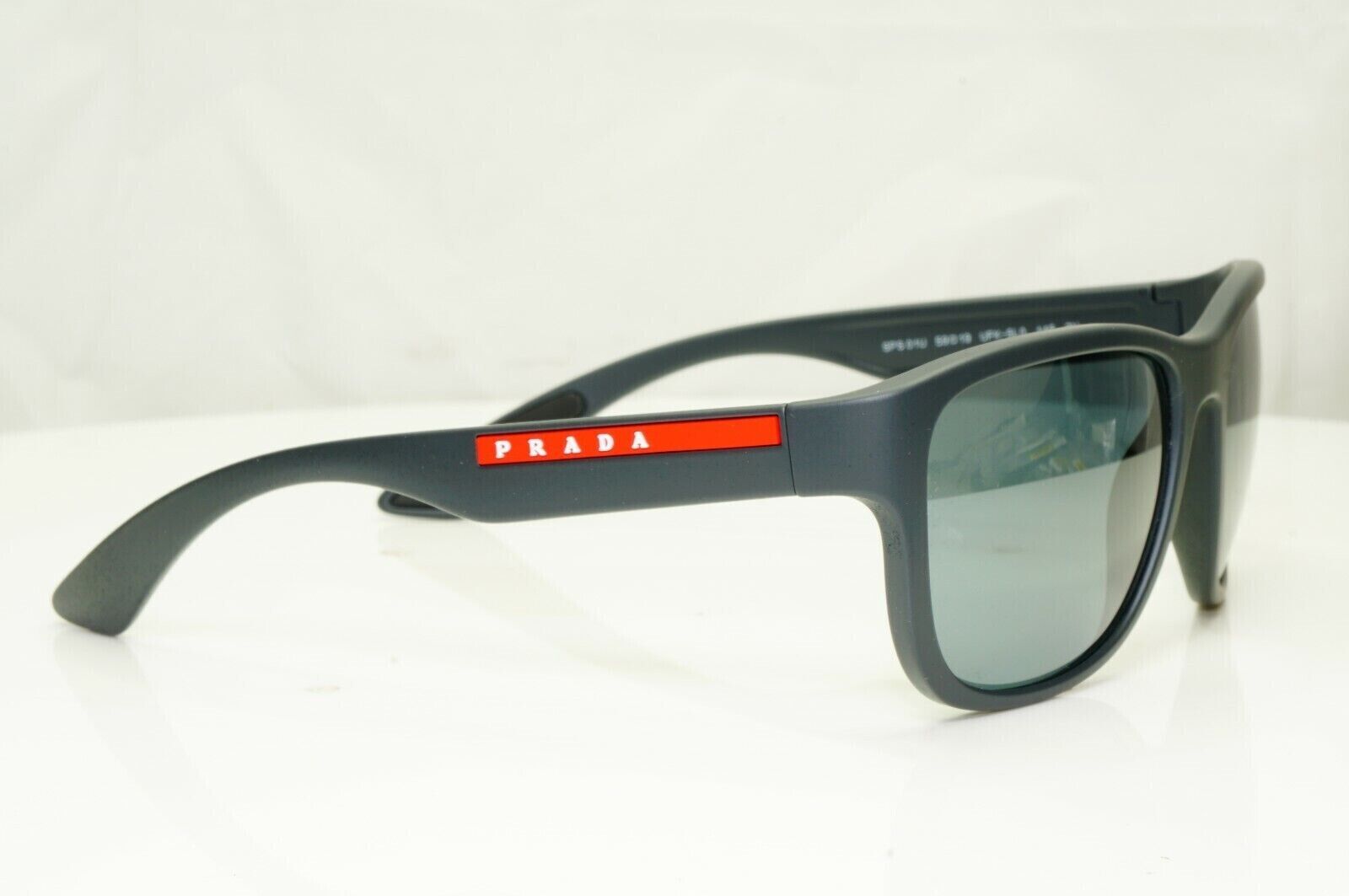 Prada Mens Grey Sunglasses Square Mirror SPS 01U UFK-5L0 Red Stripe [a] 38973