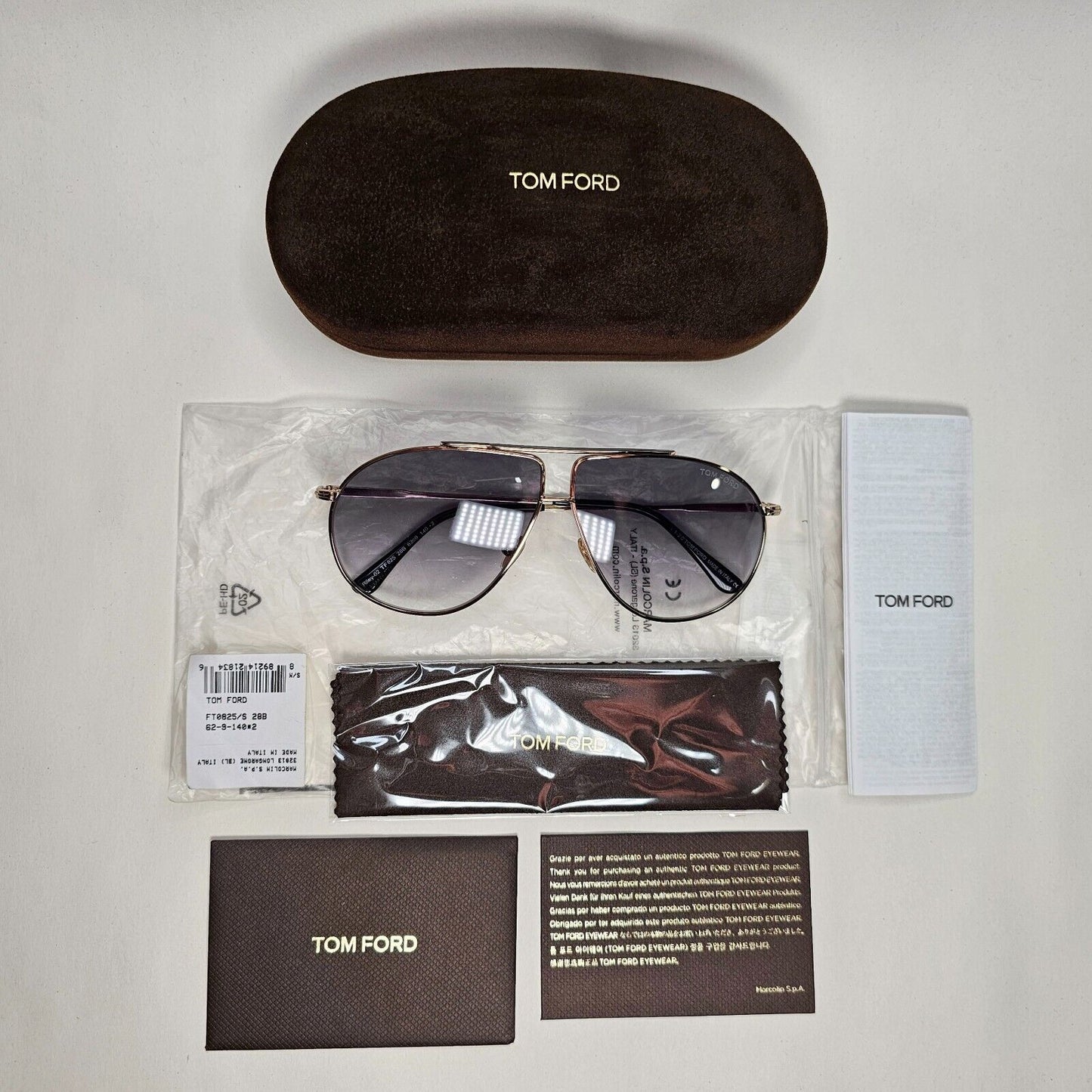 Tom Ford Sunglasses Riley-02 Gold Pilot Grey Gradient Metal FT0825 TF 825 28B