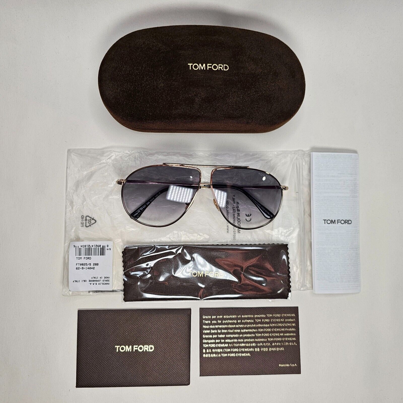 Tom Ford Sunglasses Riley-02 Gold Pilot Grey Gradient Metal FT0825 TF 825 28B