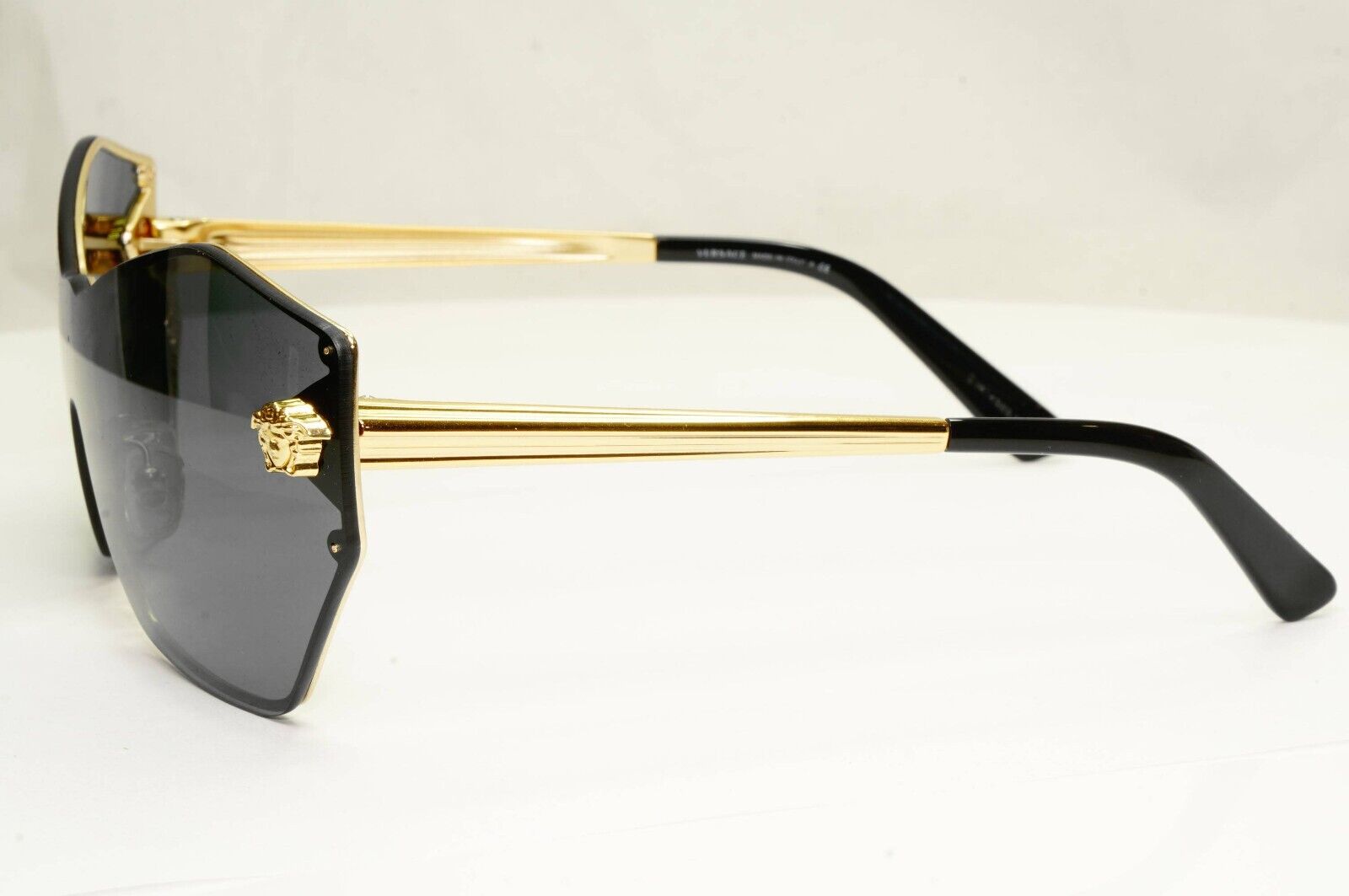 Versace Sunglasses Black Gold Medusa Shield Visor Angular MOD VE 2182 1002/87