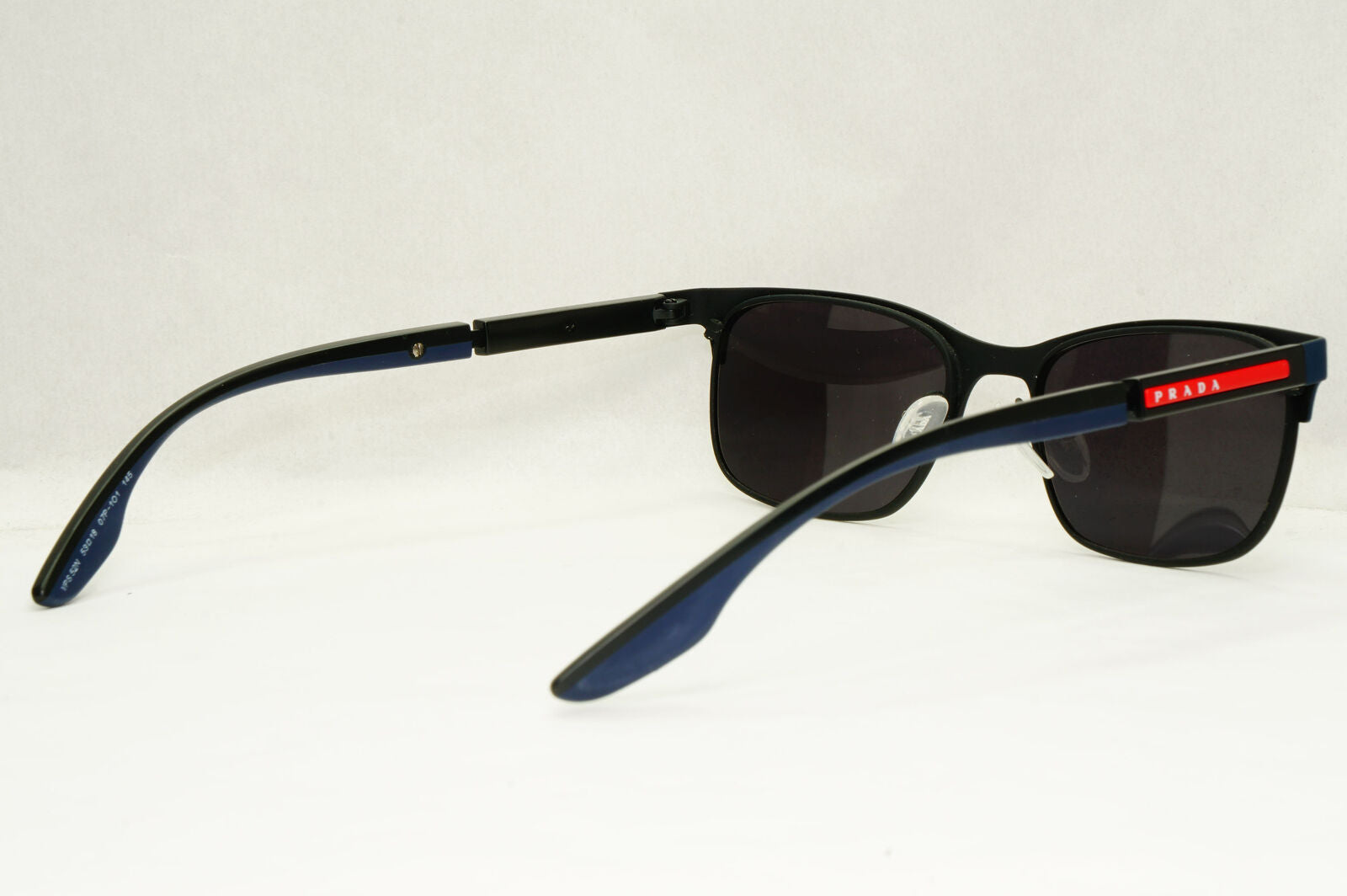 Prada Sunglasses Black Dark Blue Rubber Rectangle PS52NV VPS 52N 07P-1O1 53mm