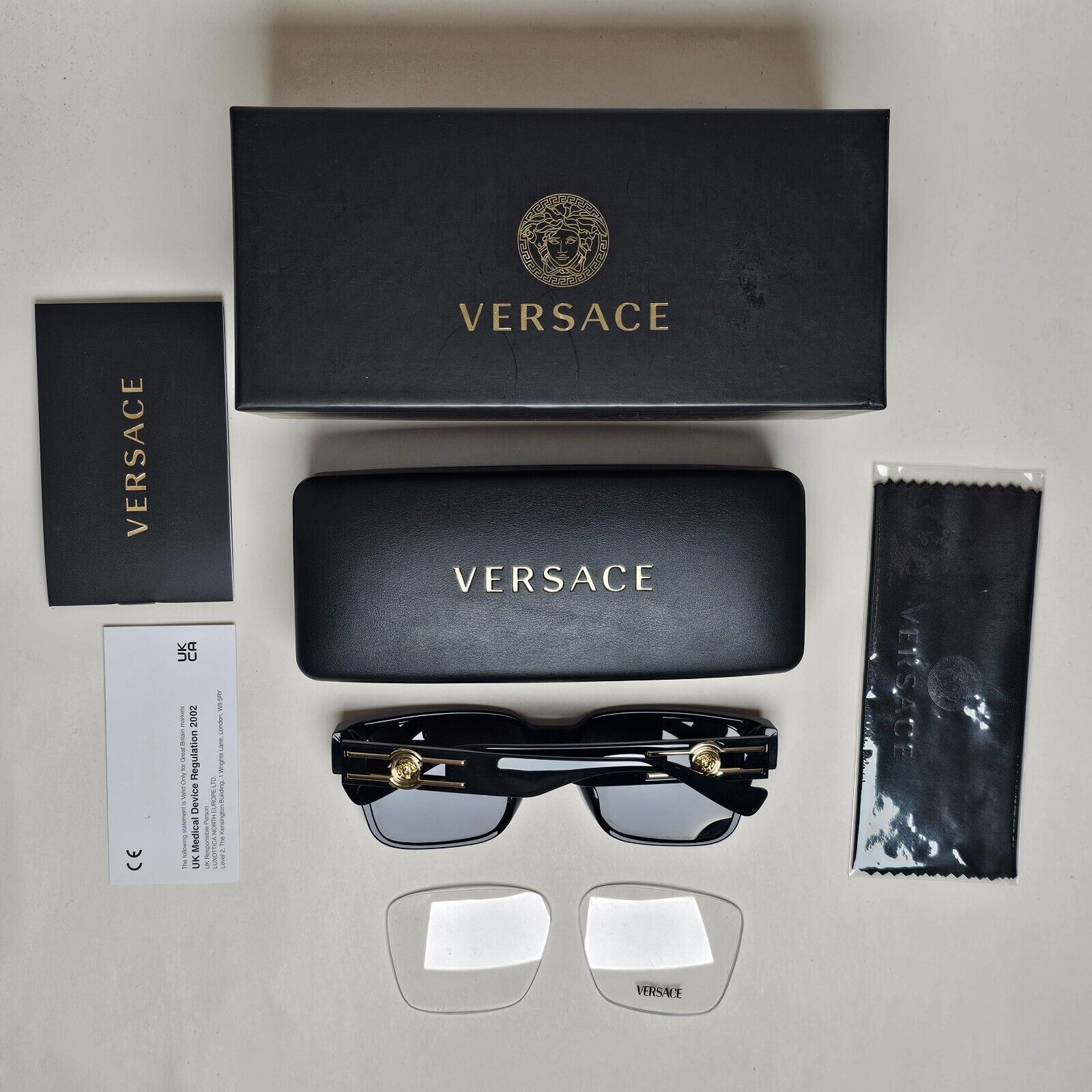 Versace Sunglasses Black Gold Medusa Square MOD VE 3346-F GB1 55mm