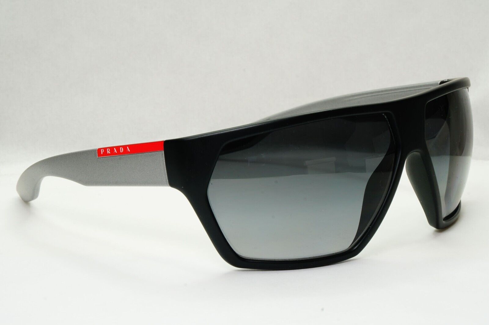 Prada Sunglasses Polarized Black  Wrap Grey Rubber PS08US SPS 08U 453-5W1