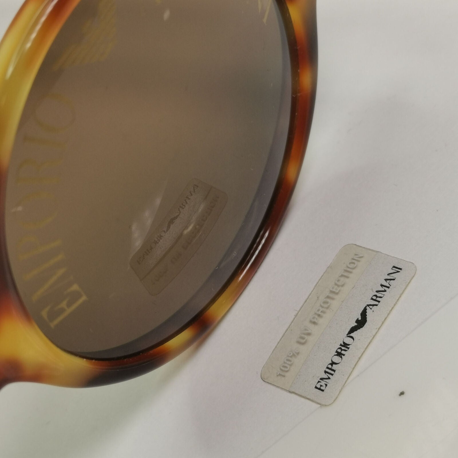 Emporio Armani 1997 Vintage Sunglasses Round Lens Logo Print Brown 523-S 144