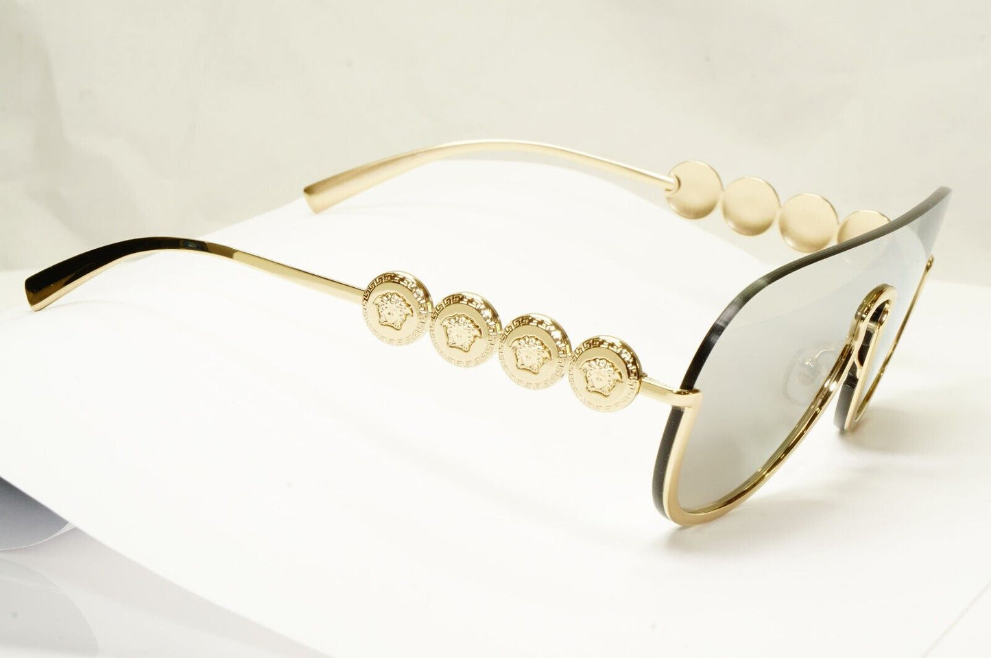Versace Sunglasses Gold Silver Mirror Medusa Shield Unisex MOD VE 2215 1252/6G