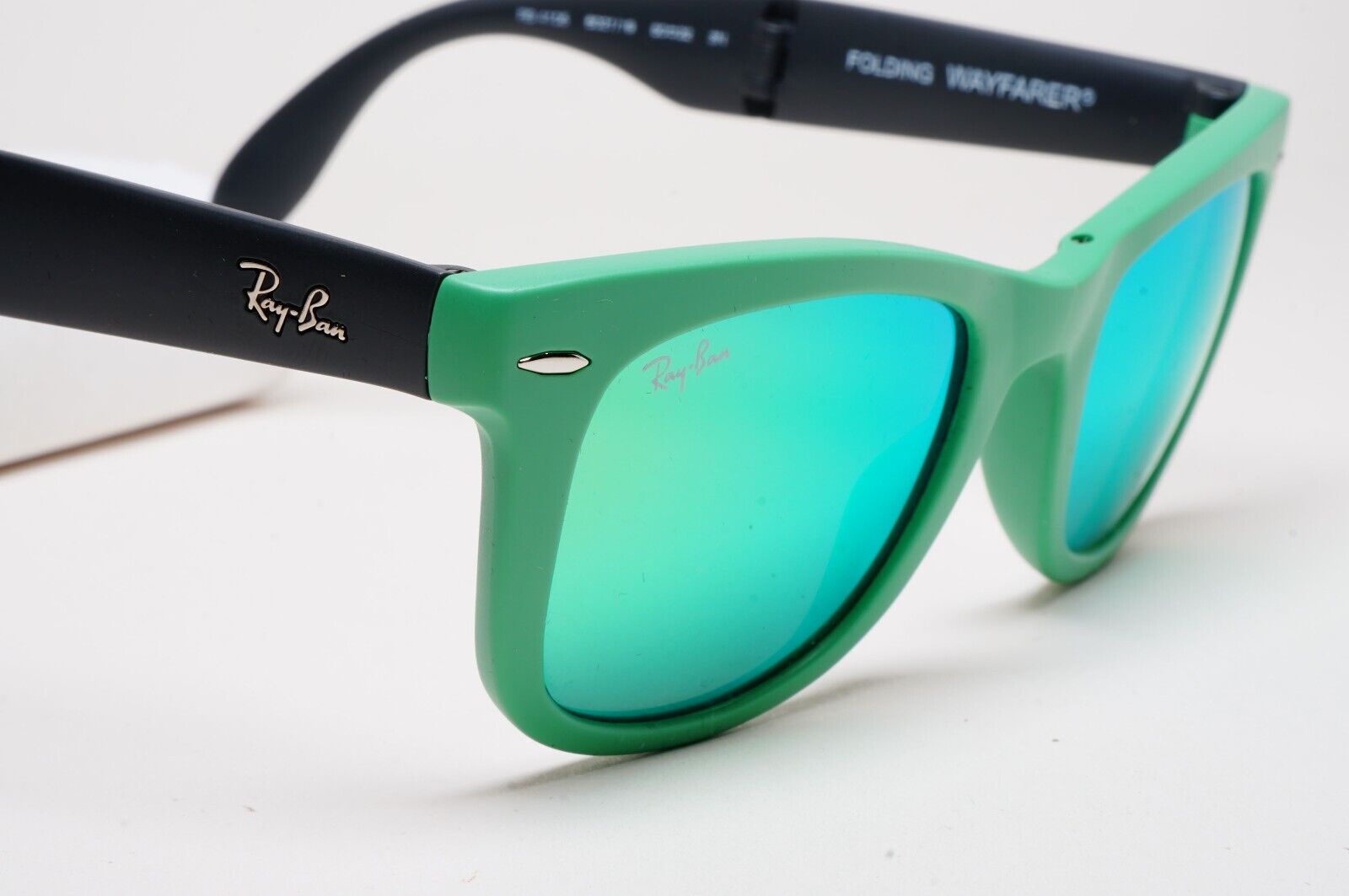 Ray-Ban Sunglasses Folding Wayfarer Green Mirror Black RB 4105 6021/19 50mm