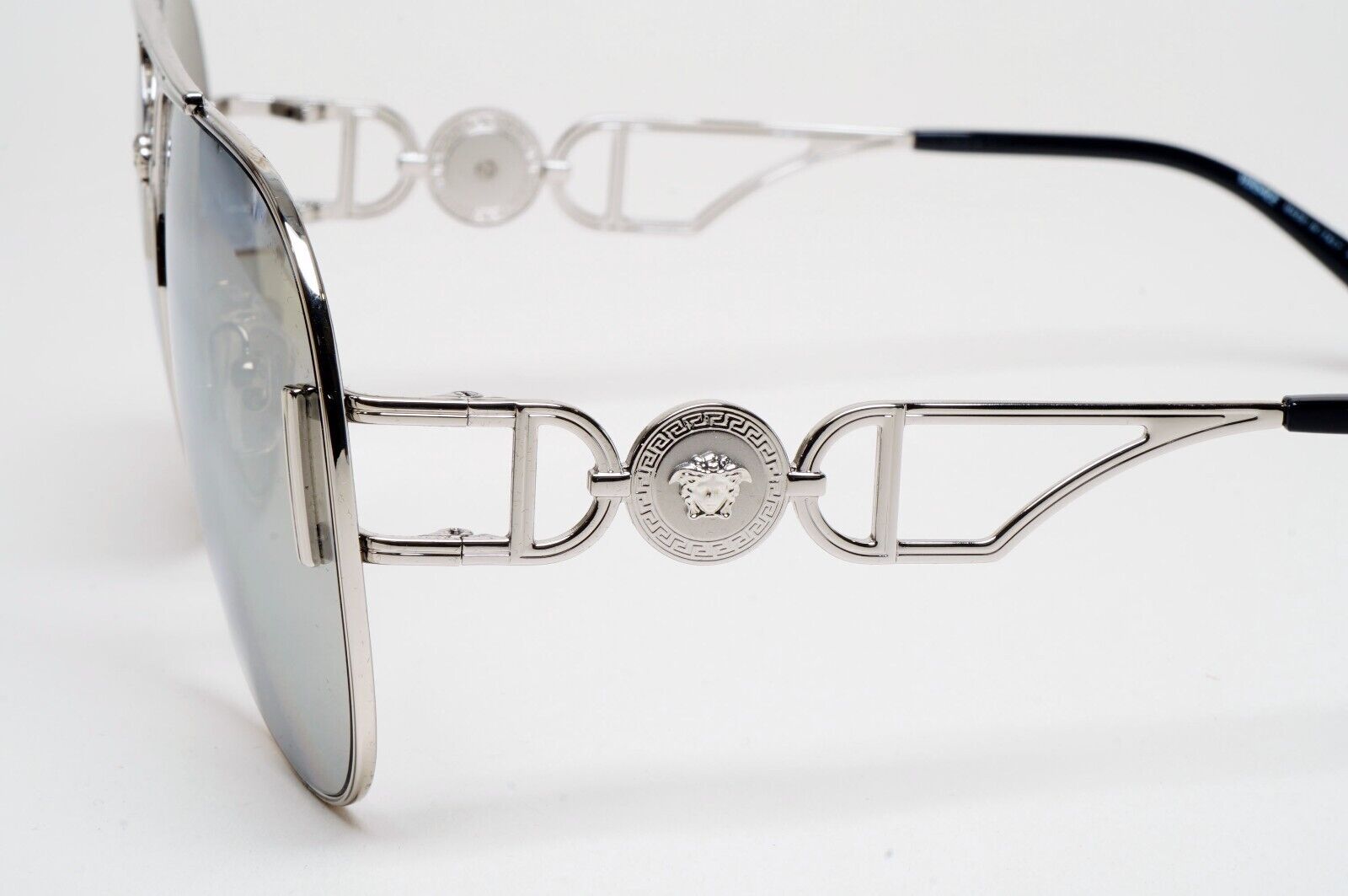 Versace Sunglasses Oversized Pilot Silver Medusa Mirror MOD VE 2255 1000/6G