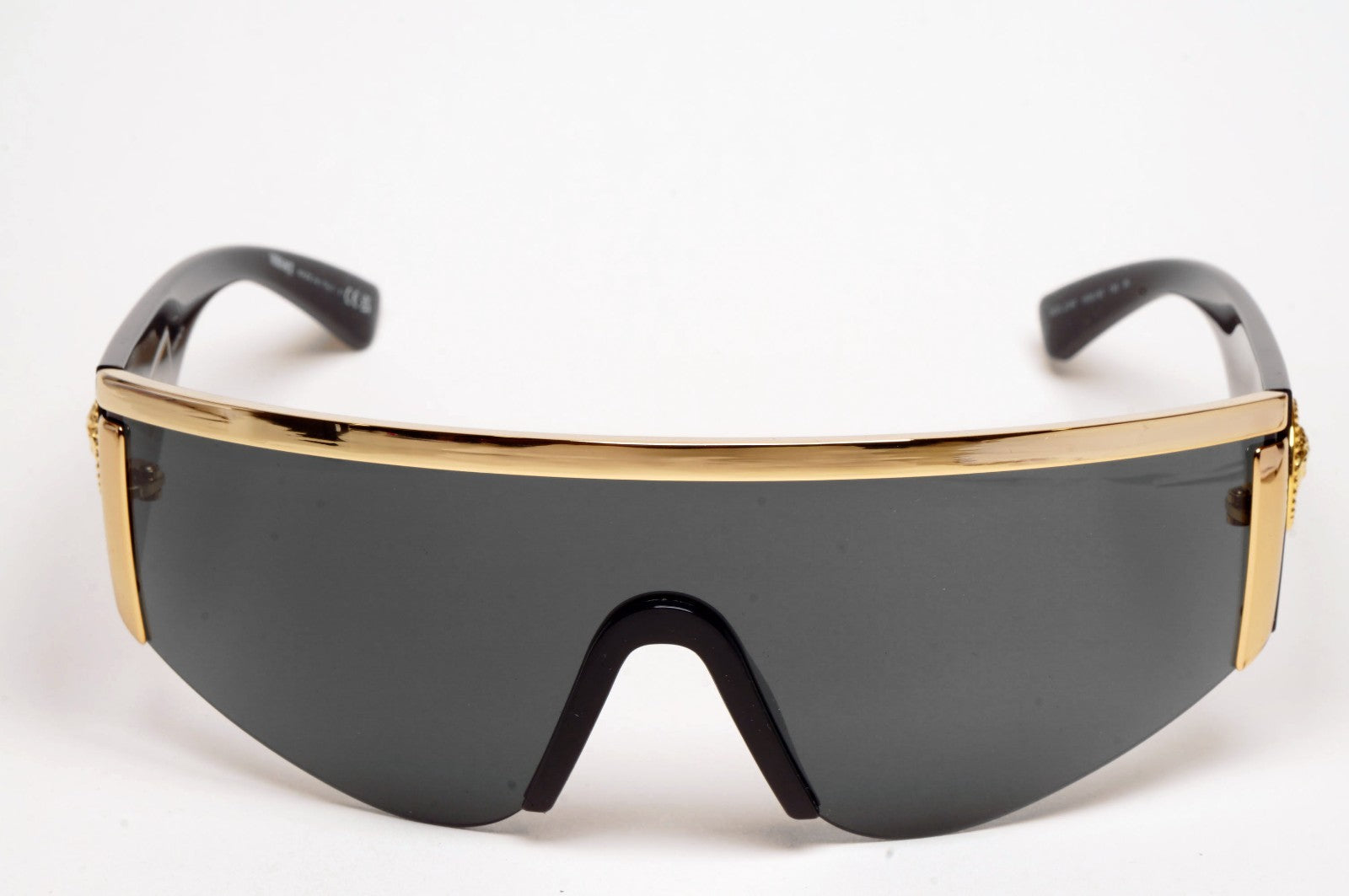 Versace Sunglasses Gold Medusa Shield Visor Black 1996 Tribute MOD 2197 1000/87