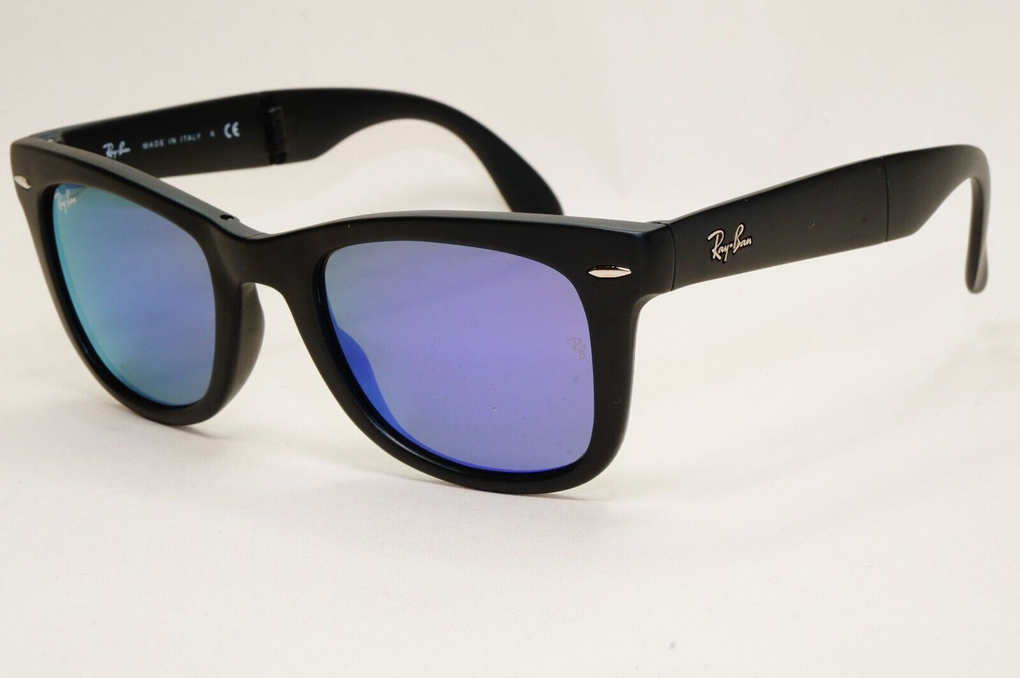 Ray-Ban Sunglasses Folding Wayfarer Black Matte Purple Mirror RB 4105 601-S/1M