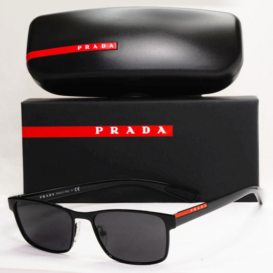 Prada Sunglasses Black Rectangle Square Metal Rim PS50GV VPS 50G 1AB-1O1 55mm