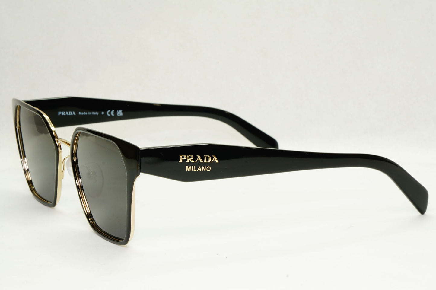 Prada Sunglasses Black Gold Square Metal Milano PR63WV VPR 63W 1AB-1O1 53mm