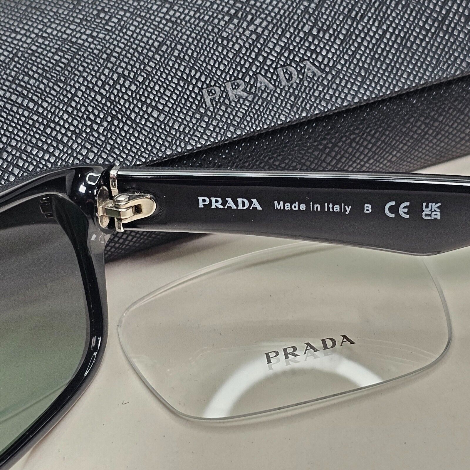 Prada Sunglasses Black Green Glossy Rectangle Square PR16MV VPR 16M 1AB-1O1 53mm