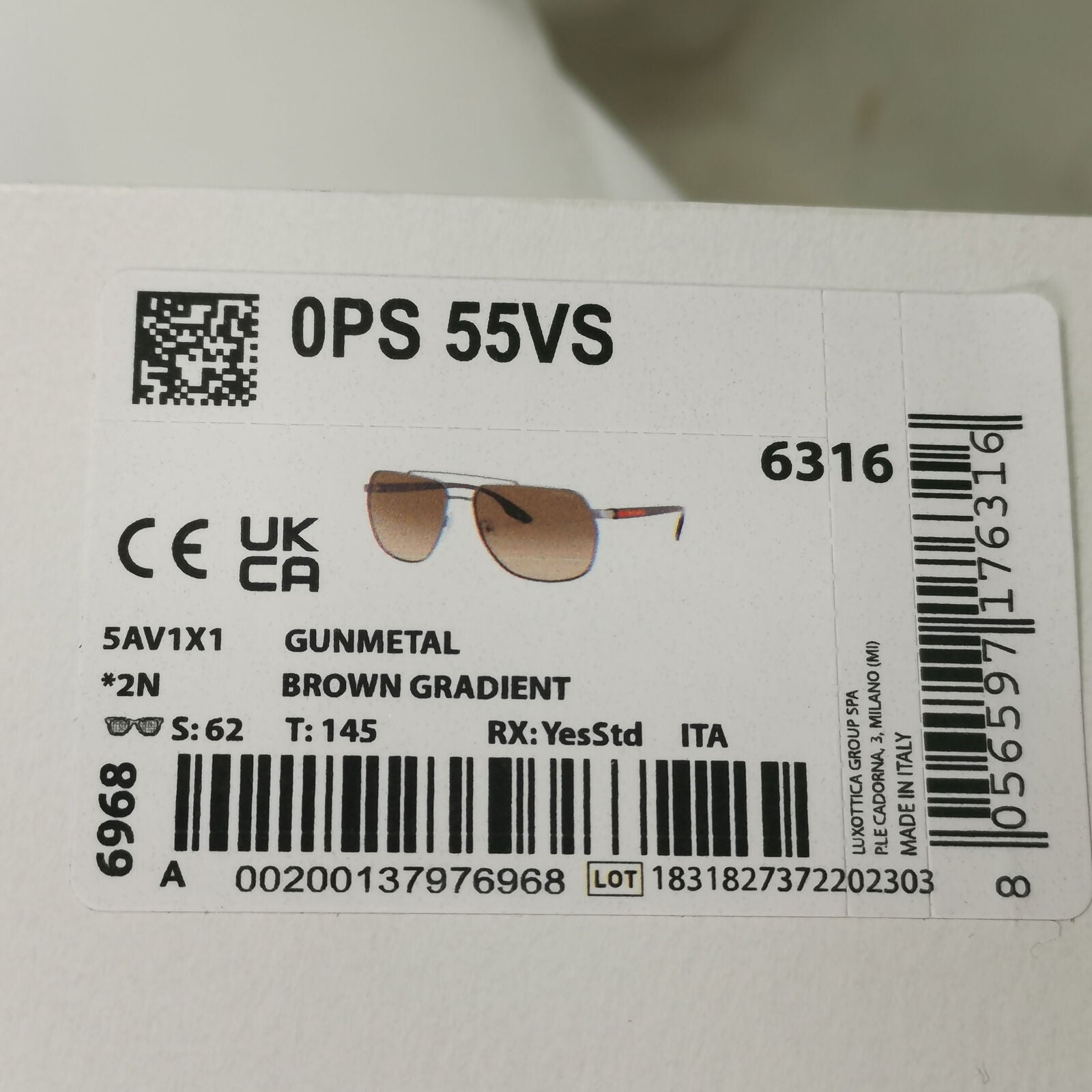 Prada Sunglasses Brown Pilot Gradient Gunmetal PS55VS SPS 55V 5AV-1X1 62mm