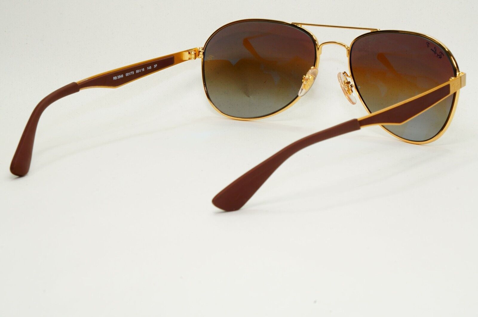 Ray-Ban Sunglasses Polarized Gold Brown Gradient Metal Pilot RB 3549 001/T5 58mm