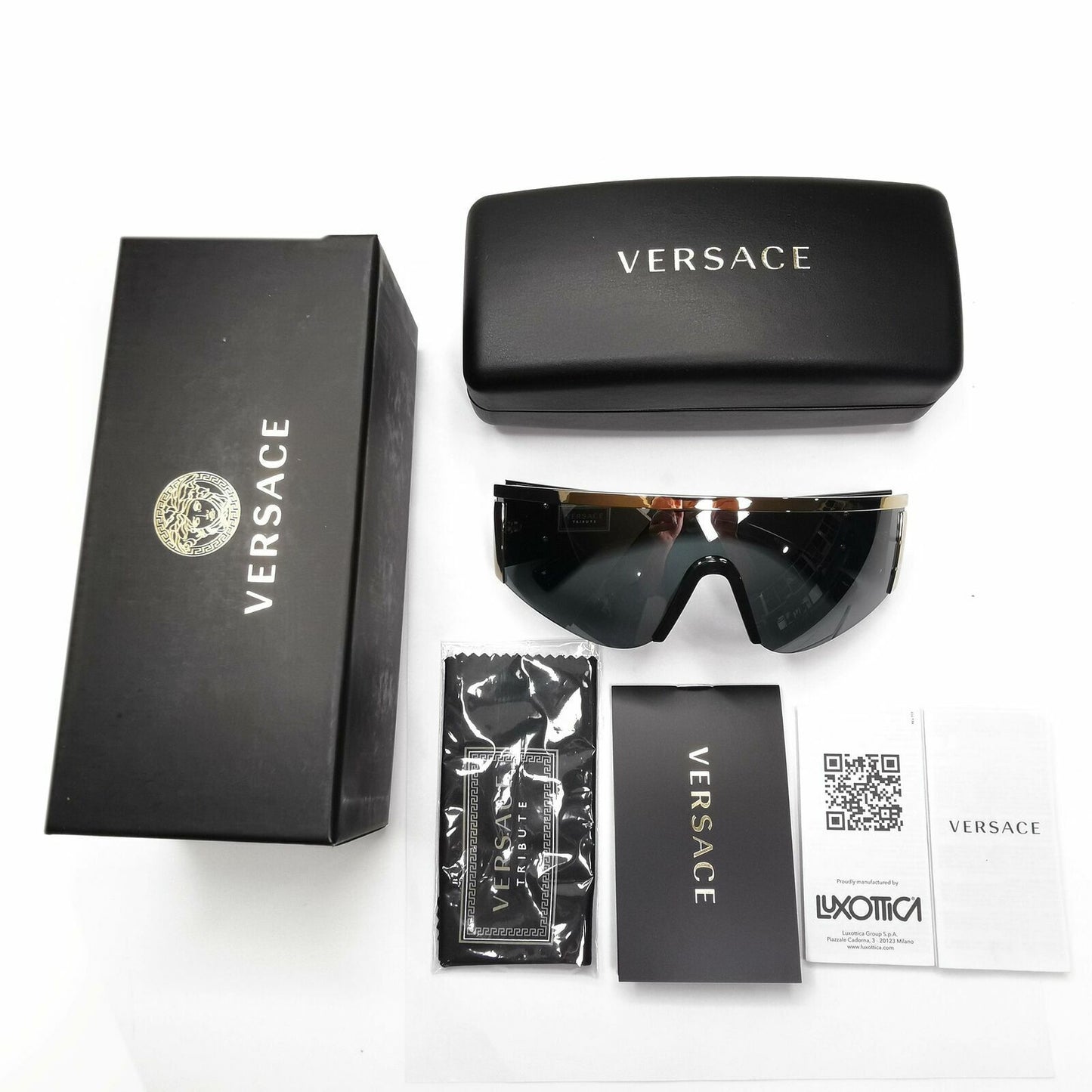 Versace Gold Medusa Shield Visor Sunglasses Mens Black 1996 Tribute 2197 1000/6G