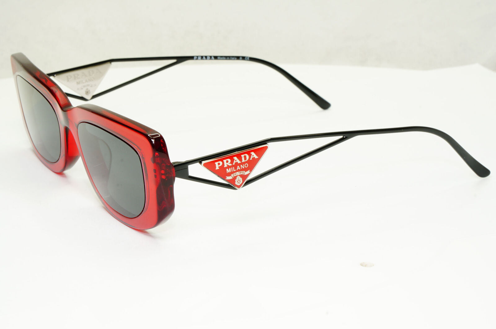Prada Triangle Logo Sunglasses Red Black Crystal Square PR14YS SPR 14Y 08Z-5S0