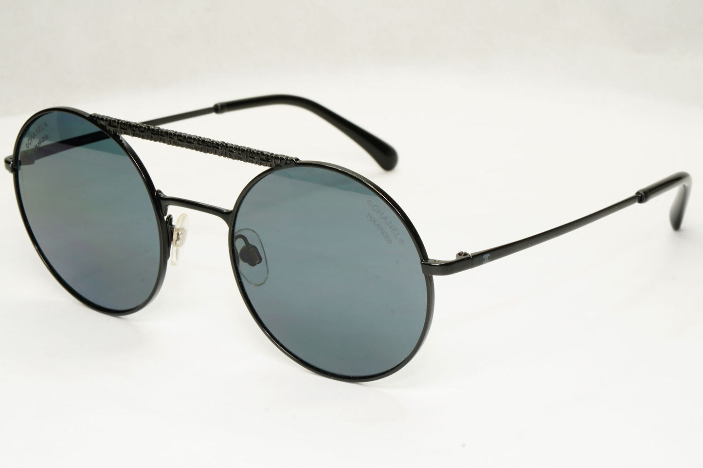 Chanel Black Polarized Sunglasses Round Metal Pilot Luxury 4232 c.101/T8 130523