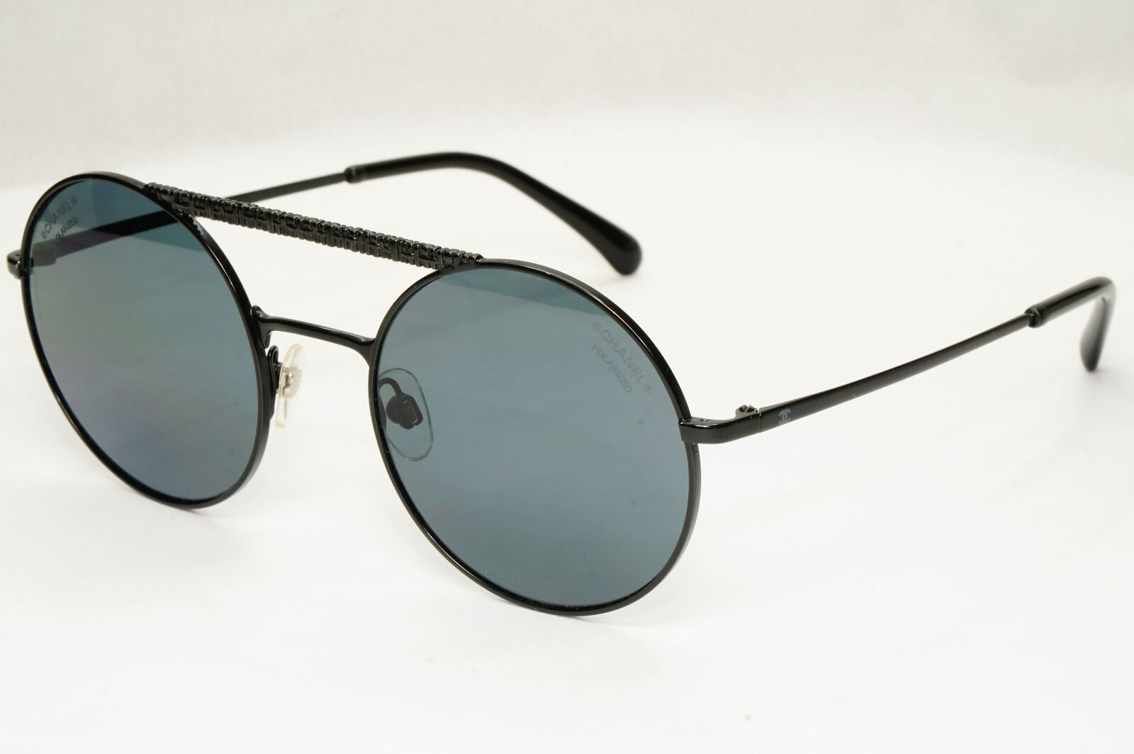 Chanel Black Polarized Sunglasses Round Metal Pilot Luxury 4232 c.101/T8 130523