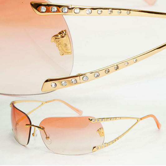 Versace Sunglasses 2004 Vintage Rimless Gold Medusa Crystal N86-H N30/536 270124