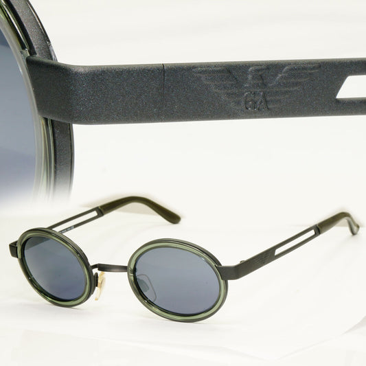 Emporio Armani Sunglasses 1997 Vintage Black Oval Grey Green Eagle 057-S 988