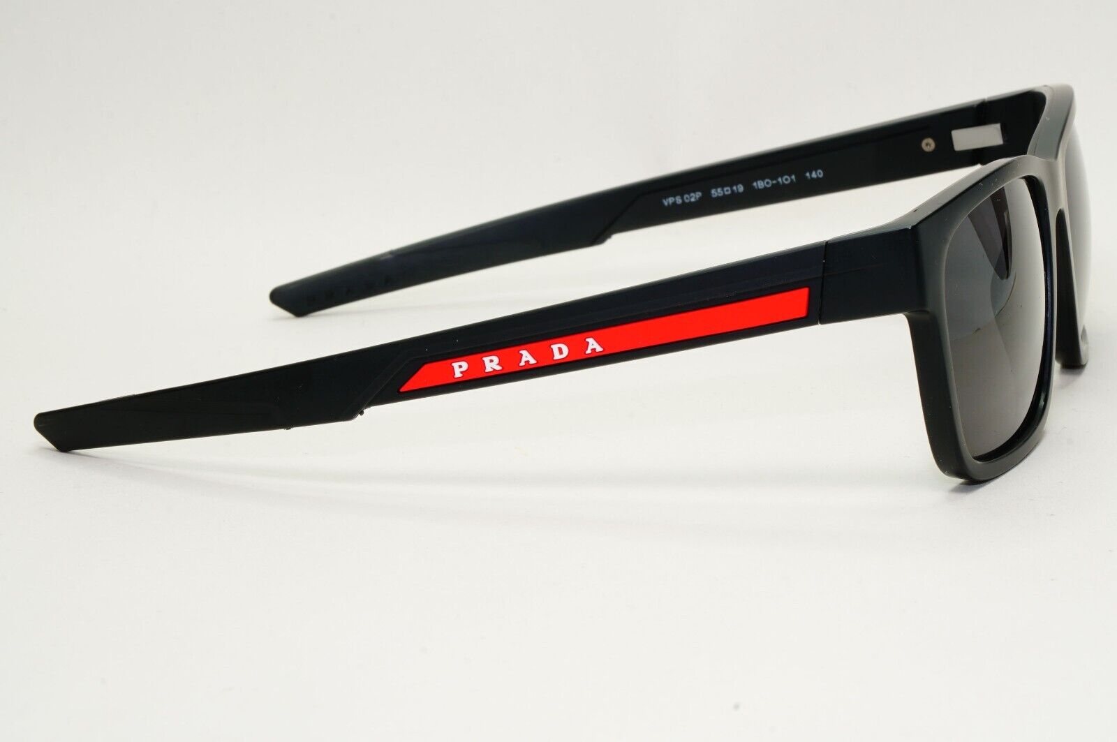 Prada Sunglasses Black Matte Rubber Square Red Rossa PS02PV VPS 02P 1BO-1O1 55mm